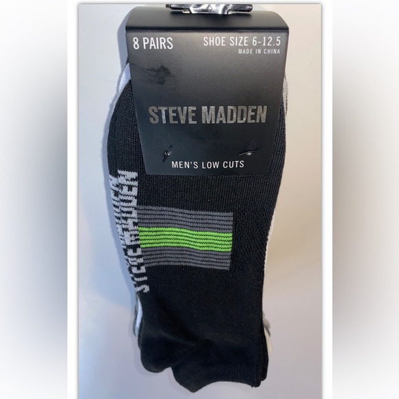 Steve Madden Low Cut Socks 8 Pair Men 6-12.5 Black White Gray w Mixed Logo NEW! - Picture 11 of 11